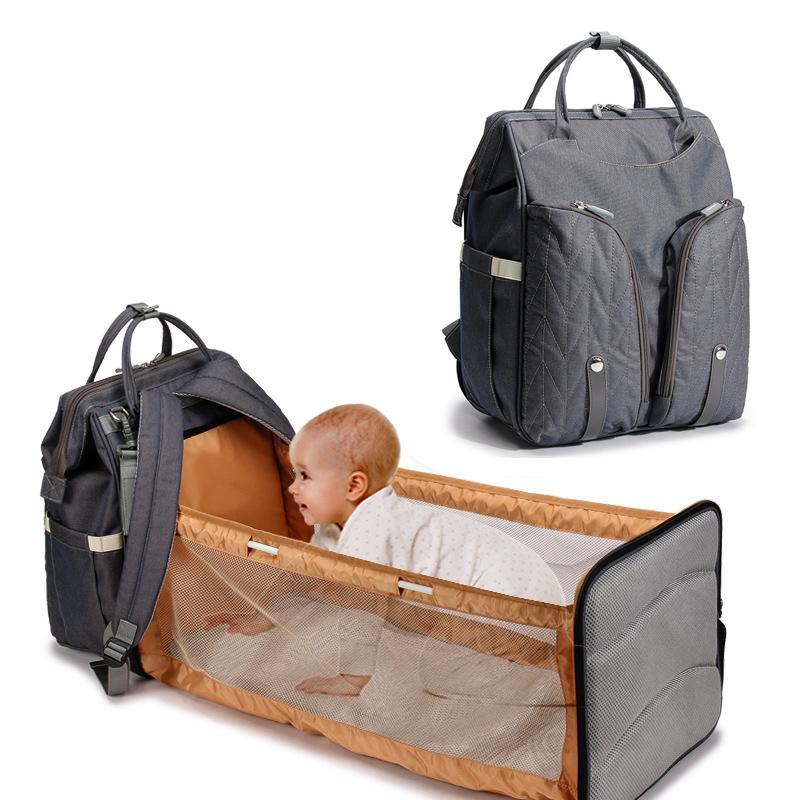 

Diaper Bags Bag Bed Crib Design Detachable Mummy Waterproof Fabric Nappy Backpack Changing Pad & Hooks, Black