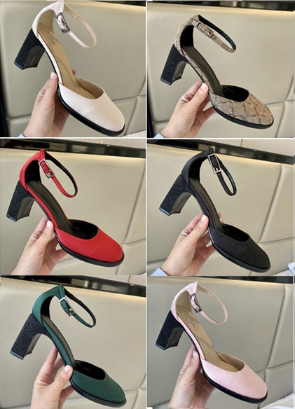 

Quality Summer Women Heel Sandal Double G Real silk cloth Slipper Sandals Designer Classic Fashion Luxury Metal Belt Buckle Thick Heel 5cm S, Custom