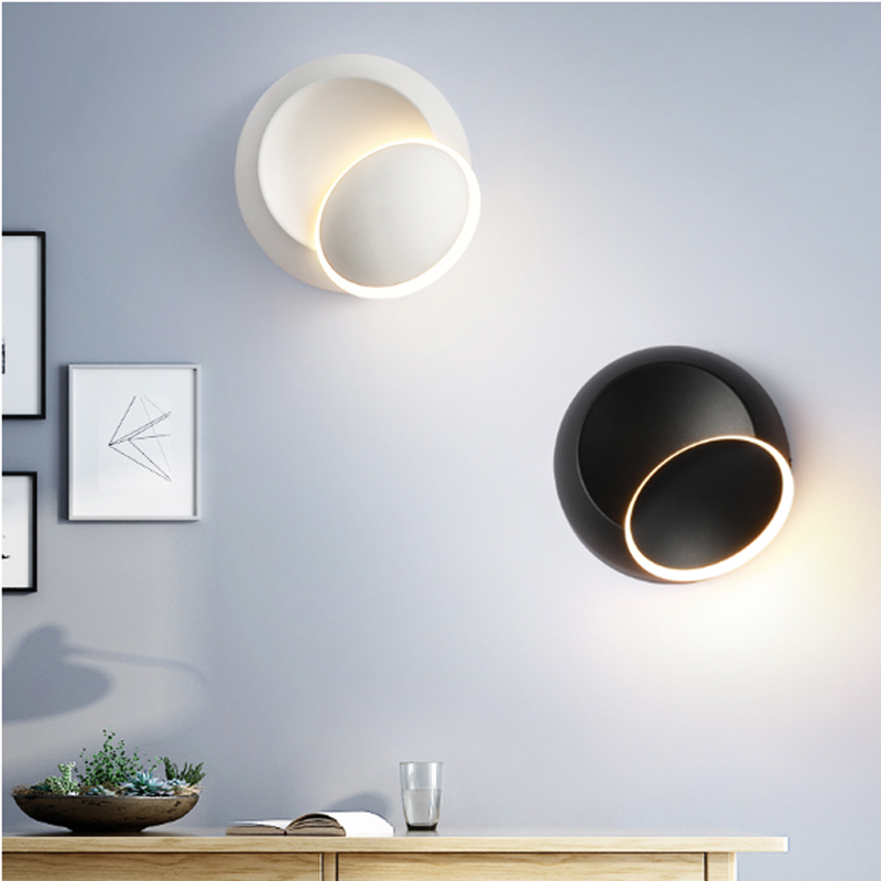 

Nordic LED Wall Light Bedroom Bedside Lamp Modern Creative Crescent Shape Round Lamp 360 Degree Rotation Adjustable Aluminum Sconce Hotel Guest Room