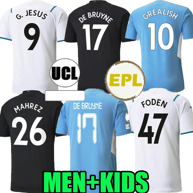

21 22 home away third soccer jersey GREALISH STERLING FERRAN DE BRUYNE FODEN 2021 2022 City third black football shirts men + kids kit sets uniform