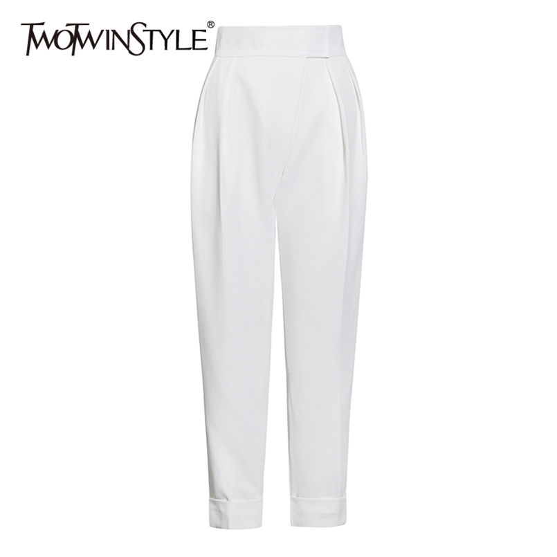 

Loose Patchwork Ruffle Pants For Women High Waist Casual Minimalist Harem Trouser Female Fashion Clothing 210521, White