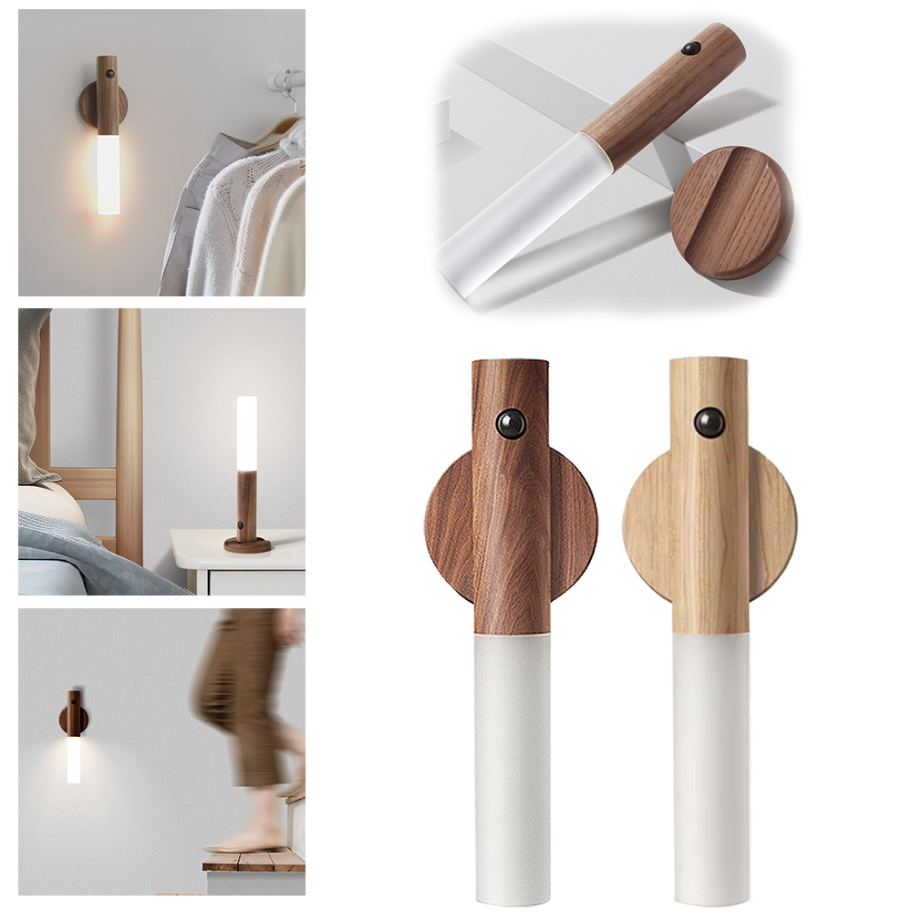 

Magnetic Wooden Night Light Motion Lamp Multi Purpos Induction Lamps Porable Cabinet Wardrobe Camp Home Bedroom Lighting Long Working