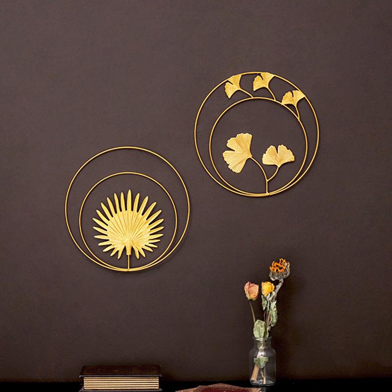 

Decorative Objects & Figurines Nordic Light Luxury Metal Wall Hanging Ornament Gold Picture Frame Ginkgo Leaf Background Iron Decor Room Hom