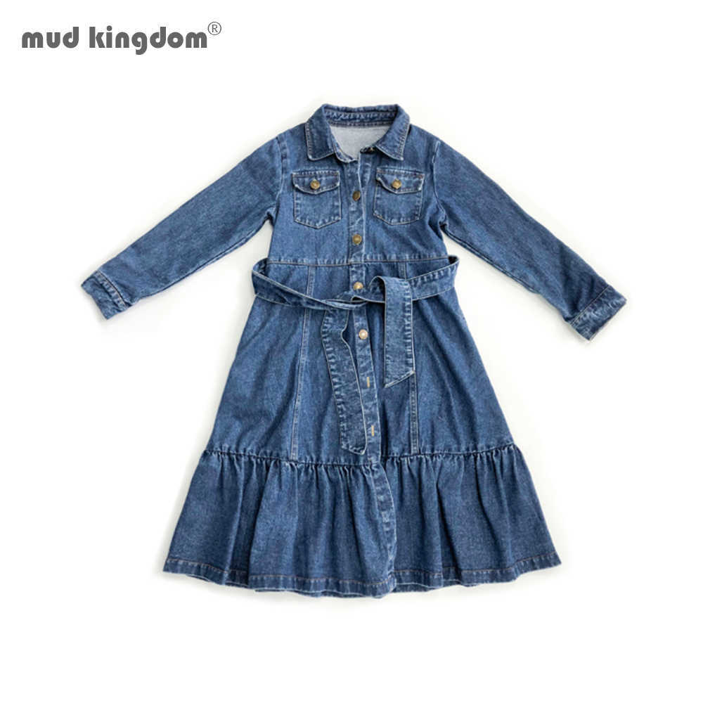 

Mudkingdom Big Girls Clothing Denim Ruched Long Sleeve T-Shirt Tops Blouse Solid Dress 210615, Blue