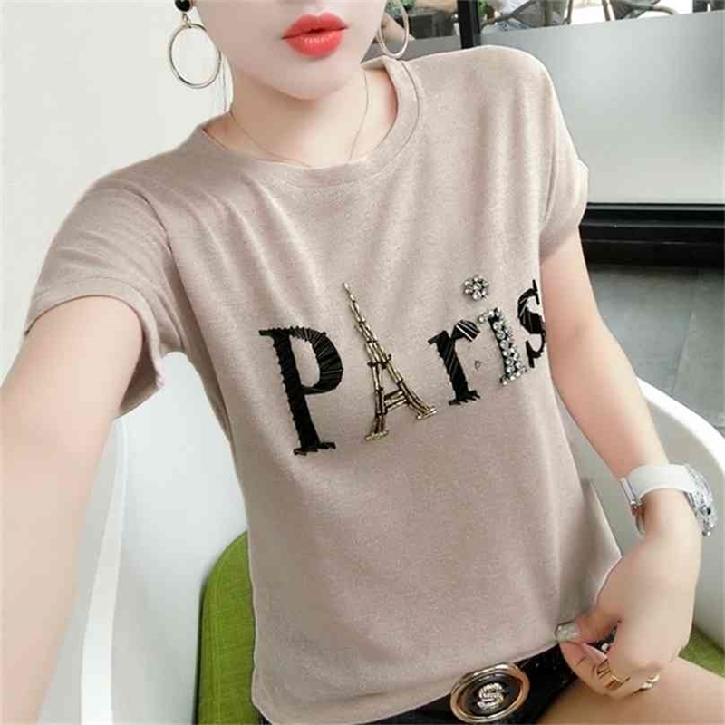 

Summer Loose Korean Clothes Fashion Eiffel Tower T-shirt Women Tops Ropa Mujer Short Sleeve Bottoming Shirt Tees T02202 210720, White tshirt