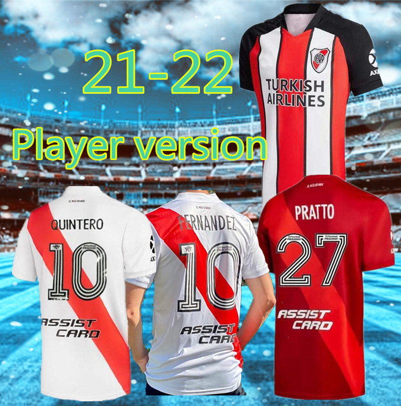 

Player version 2021 2022 Plate Jersey DE LA CRUZ QUINTERO football jersey BORRE FERNANDEZ PRATTO soccer jersey Camiseta de River Plate 21/22, Black;yellow