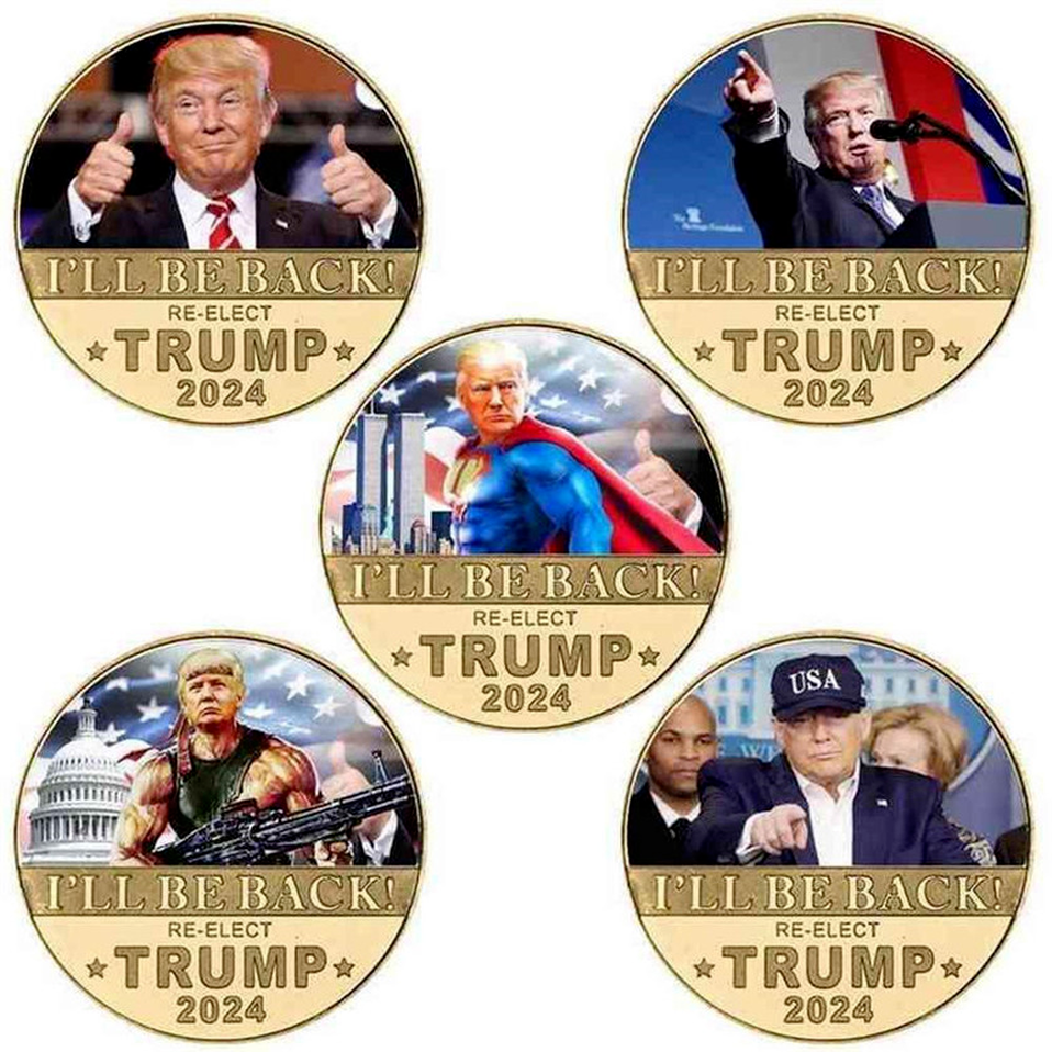 

I WILL BE BACK RE-ELECT TRUMP 2024 Coin President Donald Trump Fake Money Anti Never Joe Biden MAGA US Presidential Election Accessories Gift