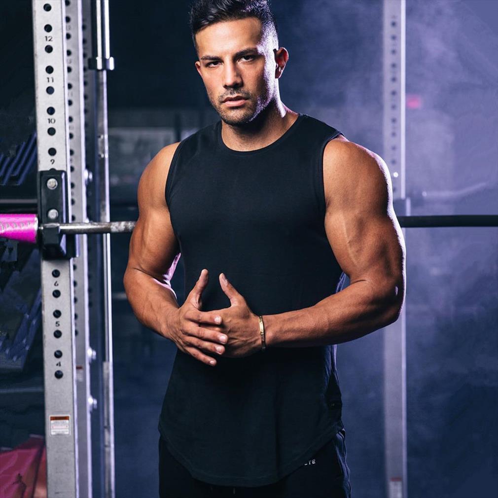 

solid black gym tank mens fitness bodybuilding workout cotton sleeveless shirt male summer casual singlet vest undershirt, White;black