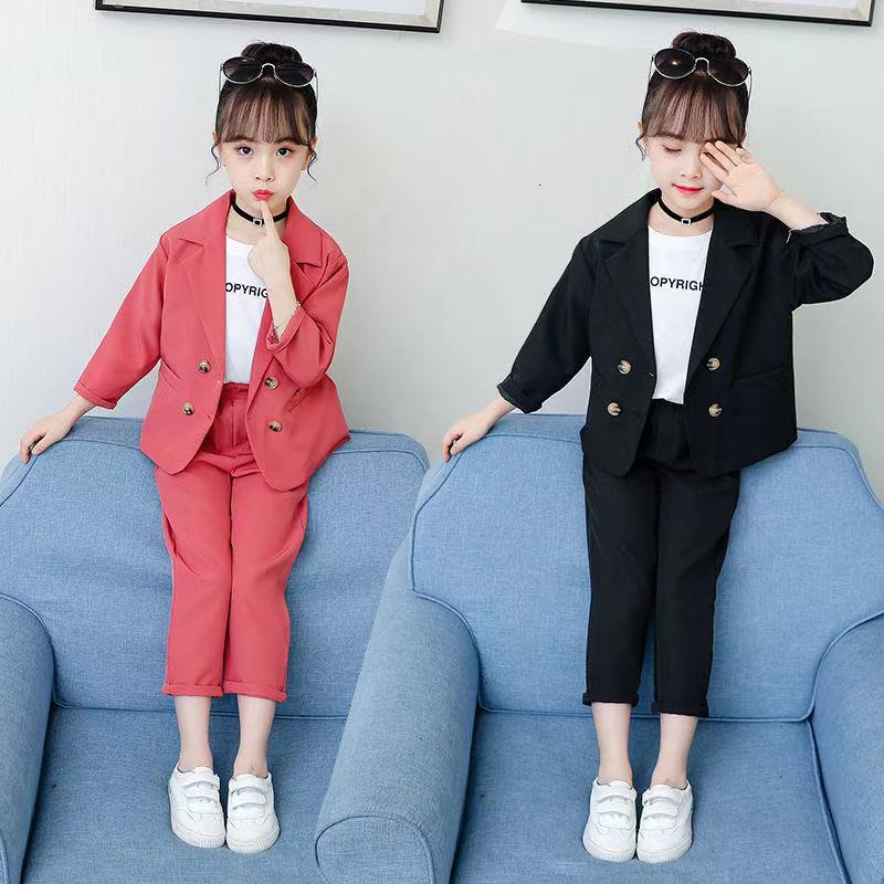 

Children's suit Spring Outfits Cute Long Sleeve Tops+Pants Girls 2Pcs Suits Age for 3 - 10 11 12 Years Teenager Kids Girl Clothing Sets, Black