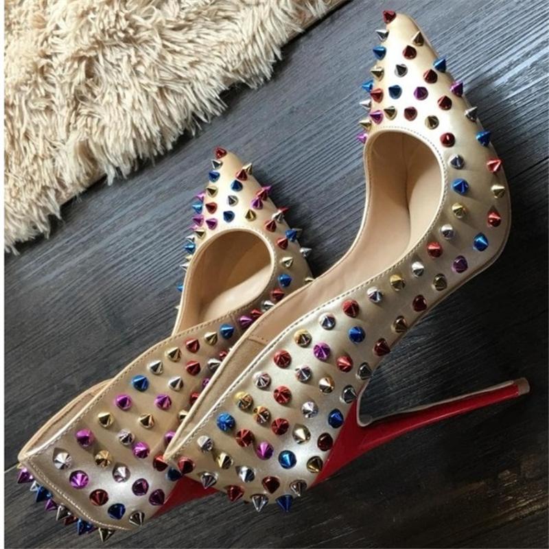 

2021 Arrival Rivet Women Pumps Genuine Leather High Heels Fashion Casual Wedding Shoes Woman Party Dress, Black
