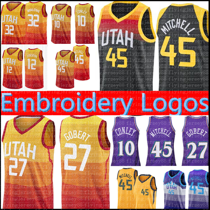 

Donovan 45 Mitchell Jersey Rudy 27 Gobert Mike 10 Conley Mike 12 Stockton John 32 Malone Basketball Jerseys Retro Mesh