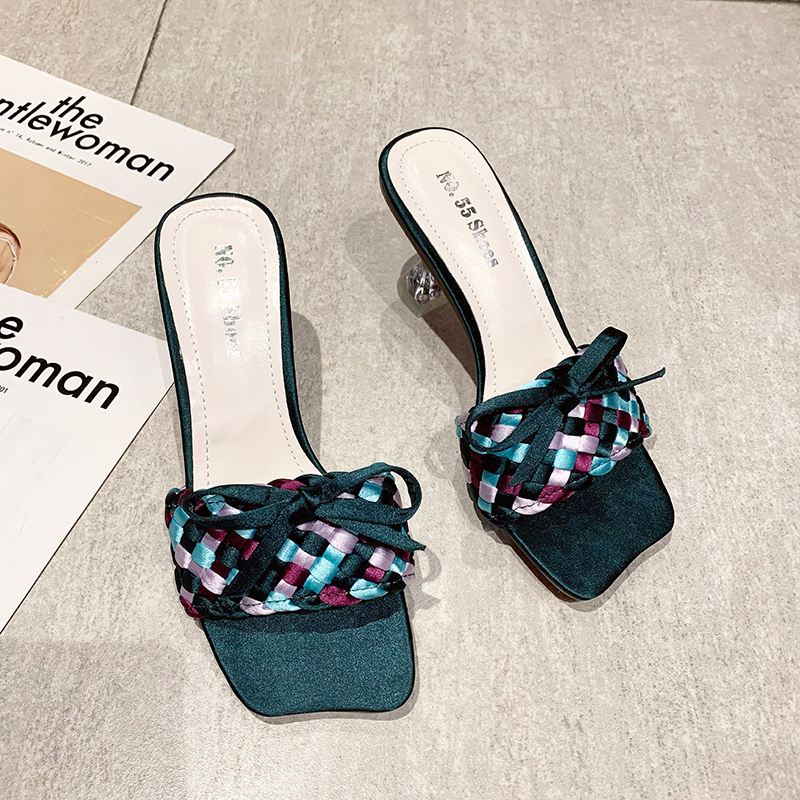 

Designer leather outer slippers, gentle summer women's sandals, sexy thick soles, fashionable casual students, all-match high heels, Black