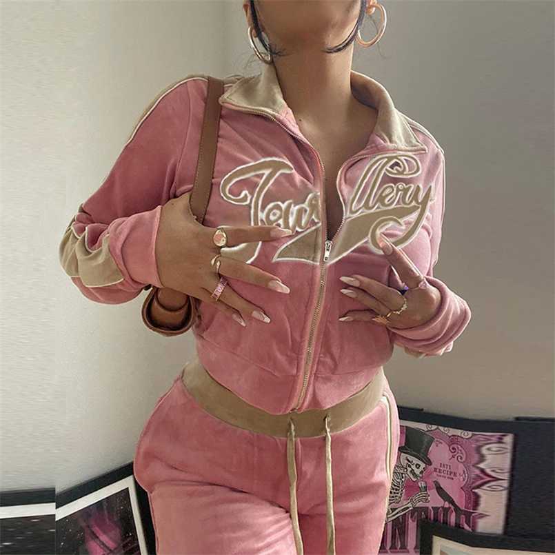 

Jaded Y2k London Two Piece Set Women Tracksuits Autumn Winter Streetwear Letter Embroidery Long Sleeve Jacket Pants Sets 211109, Blue