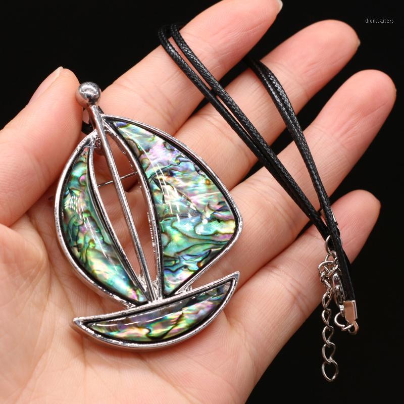 

Style Natural Shell Necklace Sailboat-Shaped Abalone Pendant Leather Cord 2MM Charms For Elegant Women Love Romantic Gift Chains
