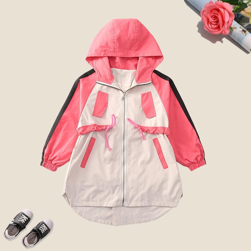 

Coat 2021 Spring & Autumn Girls Windbreakers Hooded For Baby Kids Children Long Sleeve Clothes Casual Outerwear 6-14Y, Blue;gray