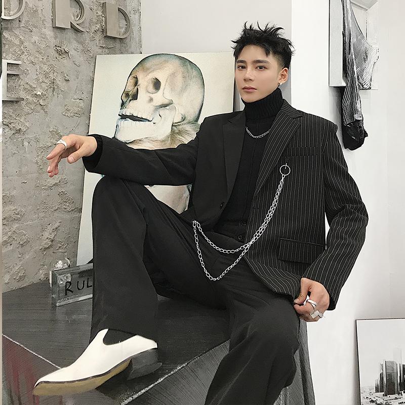 

Men's Suits & Blazers 2021 Autumn And Winter Logo Suit Fashion Asymmetrical Loose Trend Thick Coat., Black