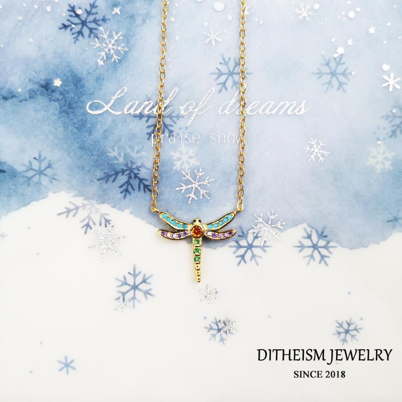

Chains Necklace Dragonfly Color Stones 925 Stering Silver With Gold 2021 Link Chain Fine Jewelry Romantic Bijoux Gift For Women