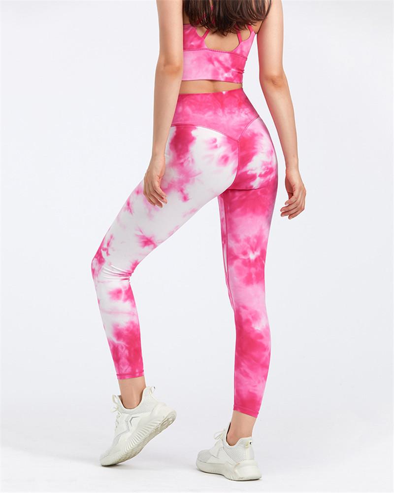 

Yoga Outfit High Quality 75% Nylon 25% Spandex Tie Dye Fintess Sports Pants Tights Waist Leggings V-shaped Peach Hip Gym Trousers