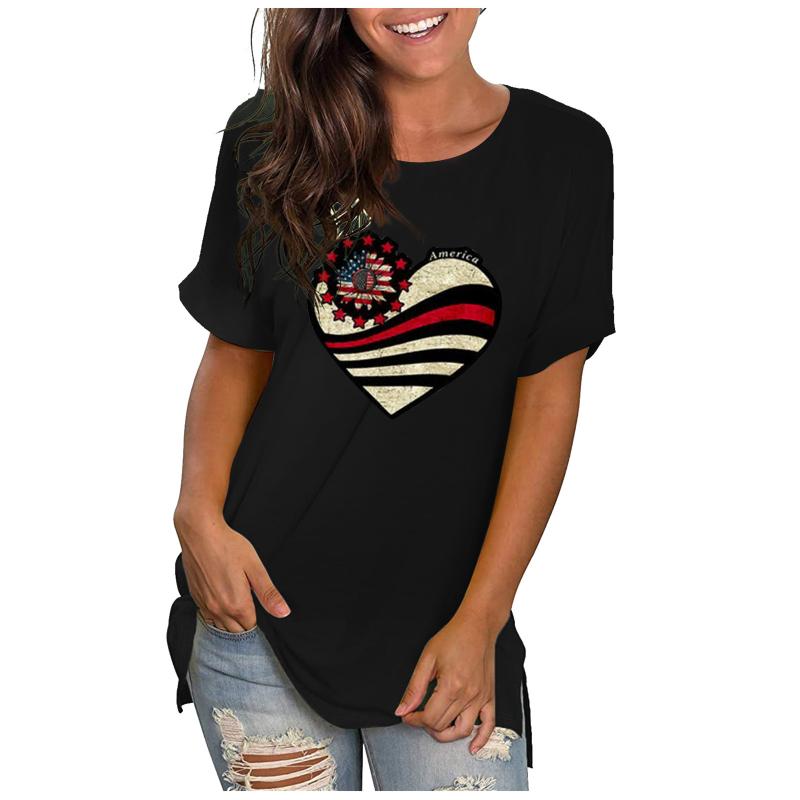 

Women's T-Shirt Harajuku Heart Print T Shirt Women Short Sleeve O Neck Loose 2021 Summer Tee Tops Female Camisetas #TP, White