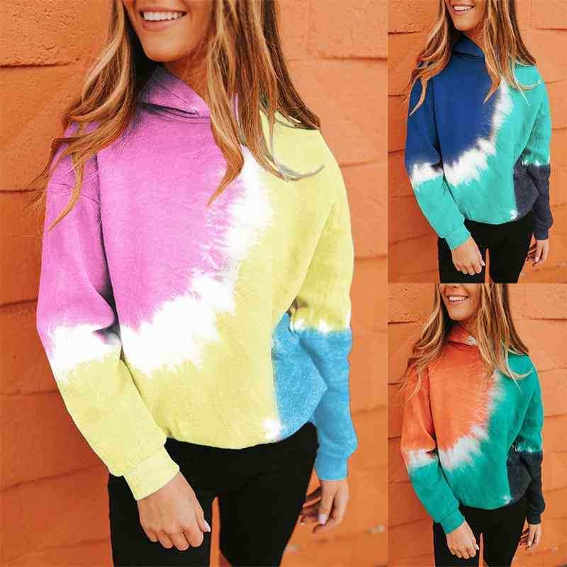 

Women' top 2021 new summer tie dyeing fashion hooded long sleeve sweater2021, Pink