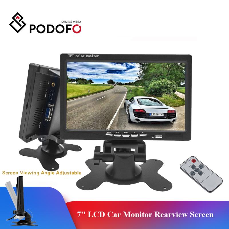 Car Video Podofo 7'' LCD Monitor Rearview Screen HDMI VGA 2 Input PC Audio Display+Remote Control Carstyling+Power Adapter-image-706504597