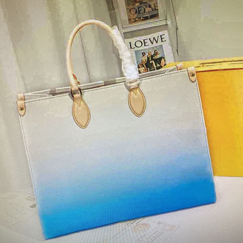 

M57641ONTHEGO handbags gradient color flower leather totes fashion woman large capacity shopping bag women luxurys designers handbag M57639, Grey/blue big flower