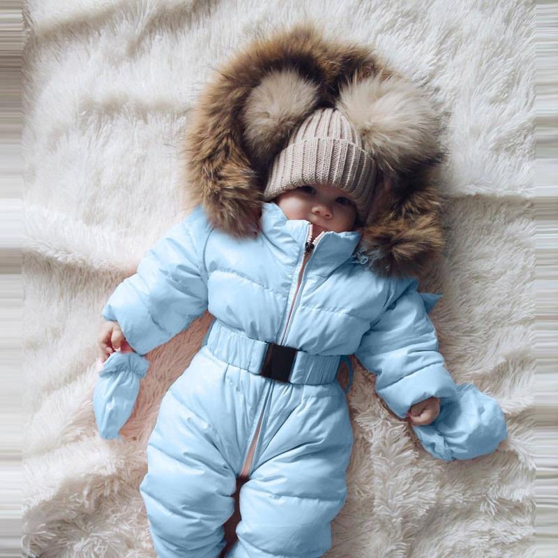

Jumpsuits Winter Infant Baby Romper Boys Girls Jacket Hooded Jumpsuit Warm Thick Long Sleeve Zipper Coat Outfit Boy Clothes Born, Blue