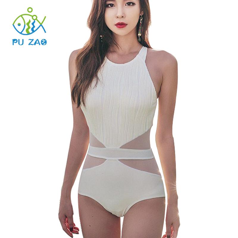 

Bikini Women High Waist Swimsuit Push Up Soild Color Integrated Dress Tankini Set Halter Beach Wear Bathing Suits One-Piece