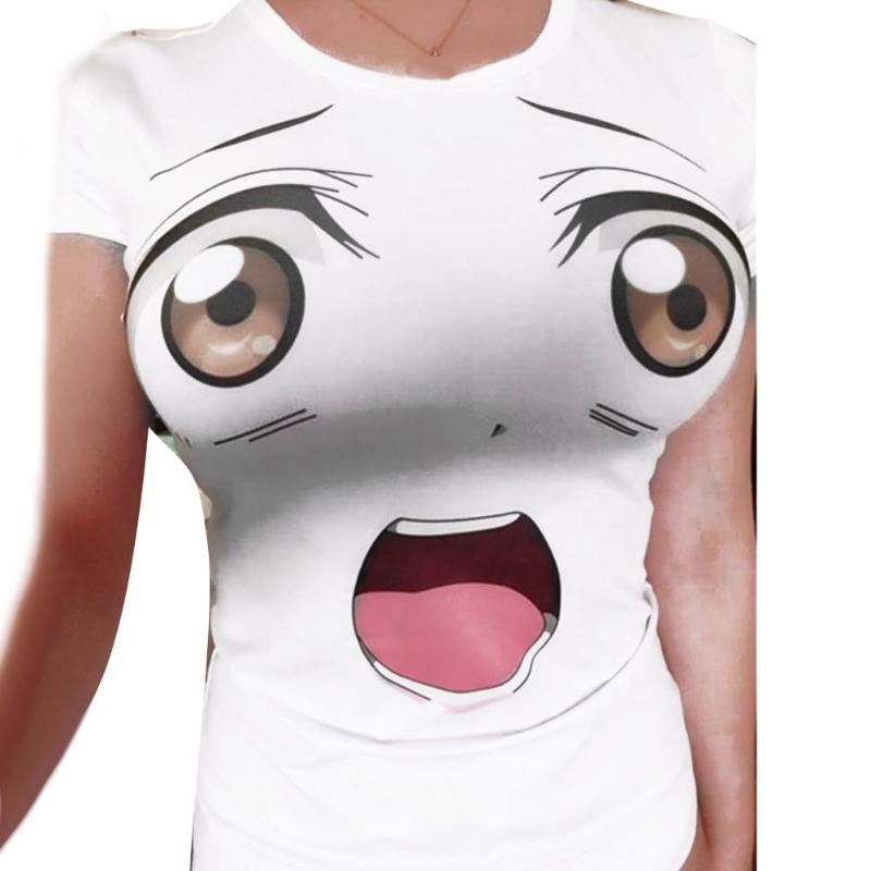 

Women's T-Shirt Big Eyes Women Girl Short Sleeve Summer Close Fit Casual Tee Shirt Top Funny Design Clothes Gift, White