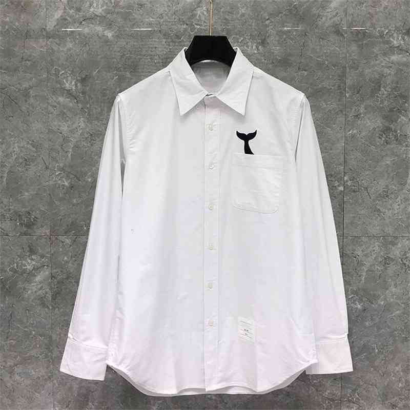 

shirt Fashion TB THOM Brand Shirts Men Long Sleeve Casual Shirt Turn Down Collar Oxford Whale Embroidery White Men's Clothing, White;black