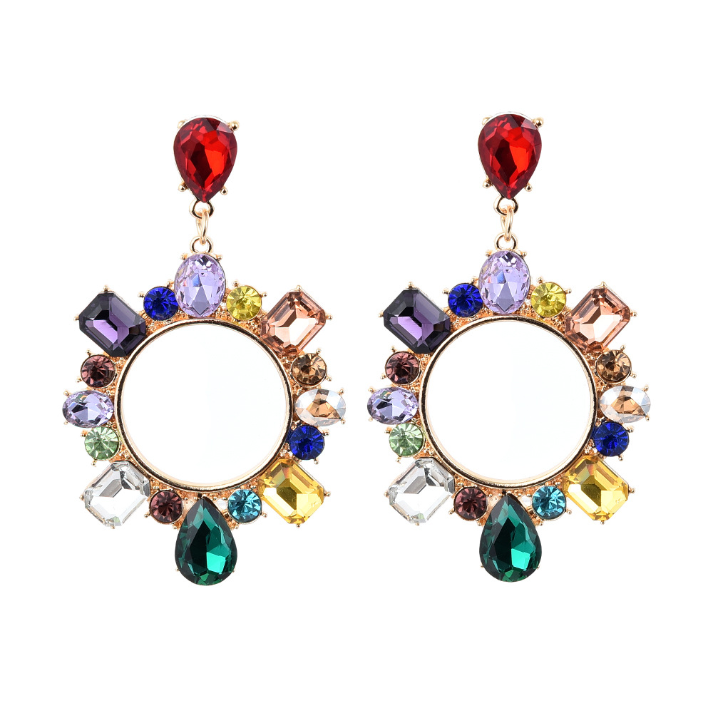 

Iced Out Drop Stud Earrings Jewerly Women Round Circle Dangles Fashion Designer Bling Crystal Rhinestone Wedding Party Statement Chandeliers
