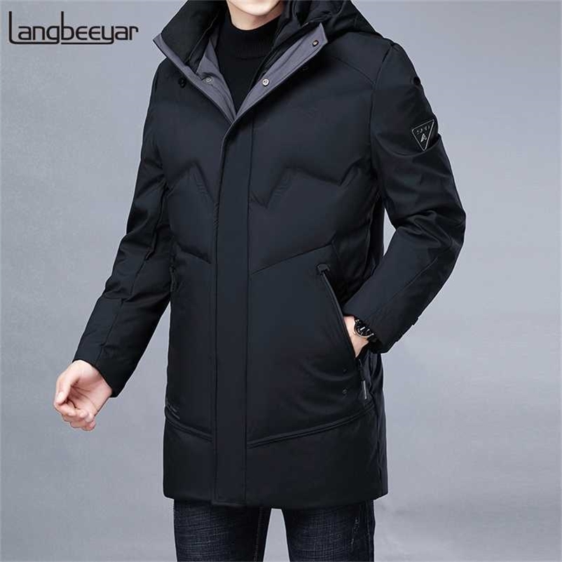 

Top Grade Winter Brand Casual Fashion Long Parka 90% White Duck Down Coat Men Windbreaker Jacket With Hooded Mens Clothes 211110, Black