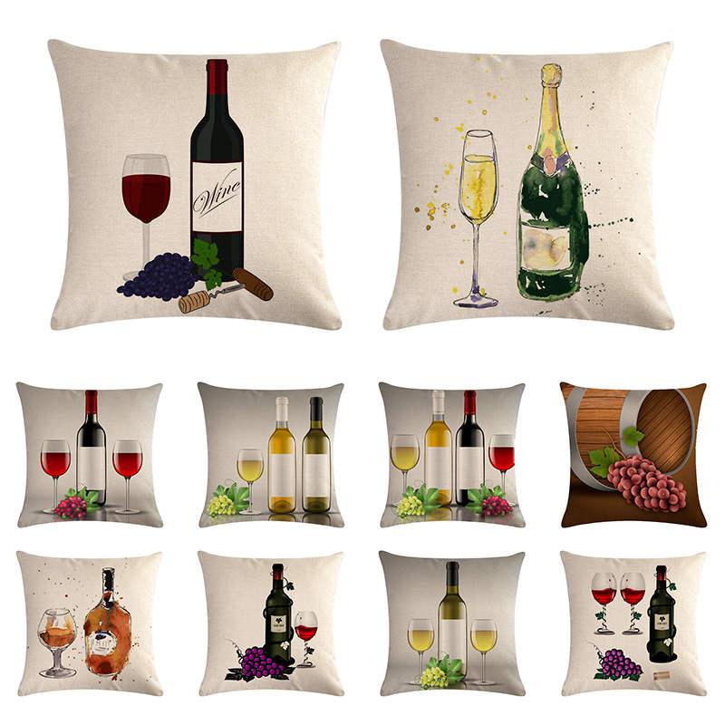 

Cushion/Decorative Pillow 45x45cm Wine Pattern Cushion Cover Champagne Purple Grape Linen Sofa Chair Home Decoration