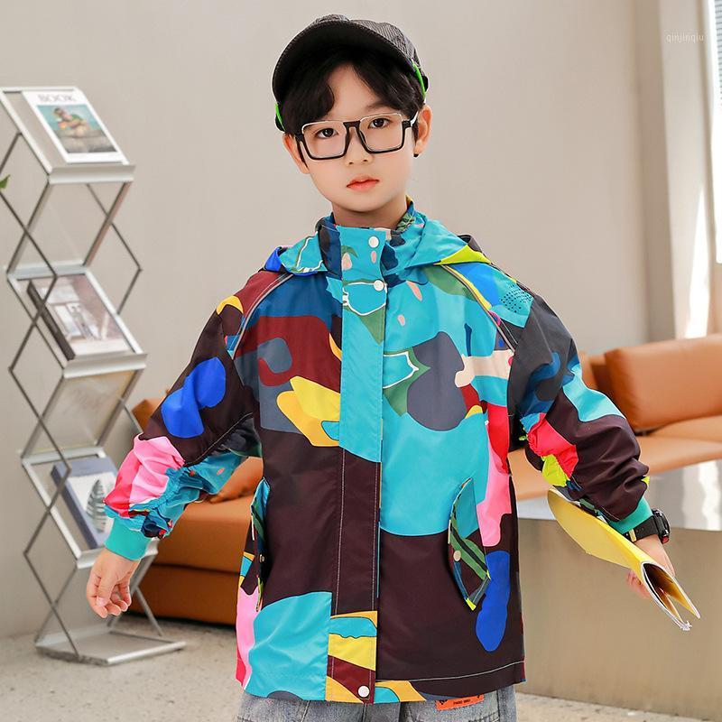 

Jackets Boy Jacket Printed Hooded Casual Long Sleeve Coat 2021 Autumn Arrival Good Quality Boys Clothes Retail, Blue;gray