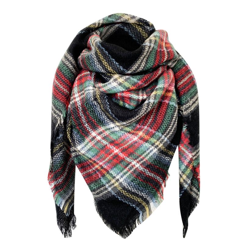 

Berets Women Winter Warm Cashmere Scarf Increase Double-sided Colorful Lattice Printed Shawl Snood Ladies Loop Scarves Female Neckchief