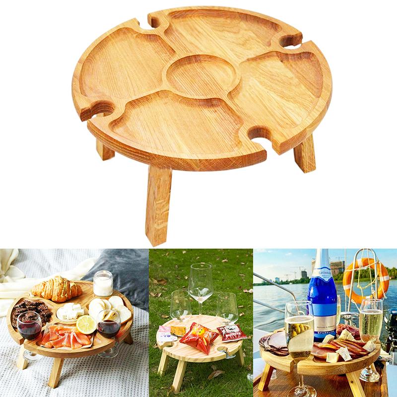 

Camp Furniture Mini Folding Table Garden Outdoor Camping Wine Glass Holder Fruit Snack Tray Country Coffee Wooden Portable Picnic Tables