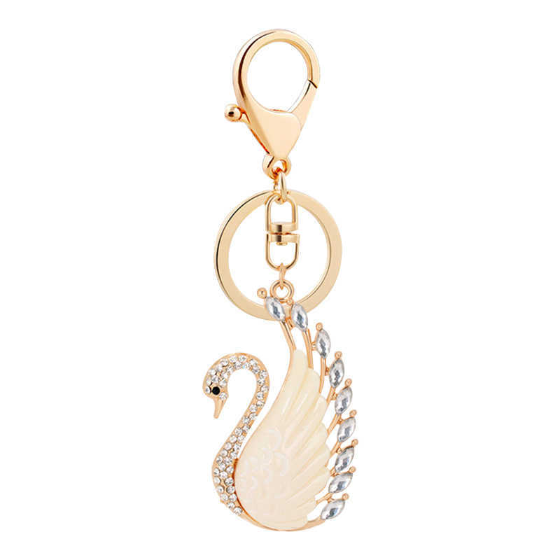 

Metal Cute Enamel-Rhinestone-Crystal Swan Keychain Animal-zodiac Bird-wing Key Chain Gift Bag Pendant Car Keyring Trinket G1019