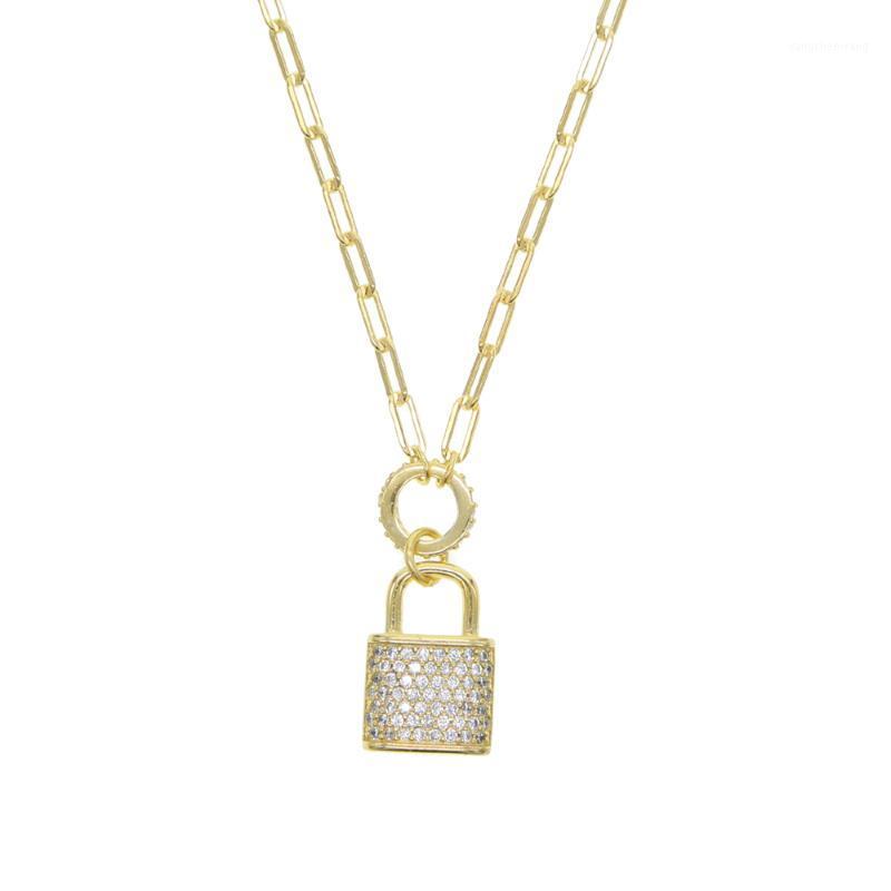 

Sterling Silver Fashion Women Necklace Micro Pave Cz Lock Charm Pendant Trendy Jewelry Chains