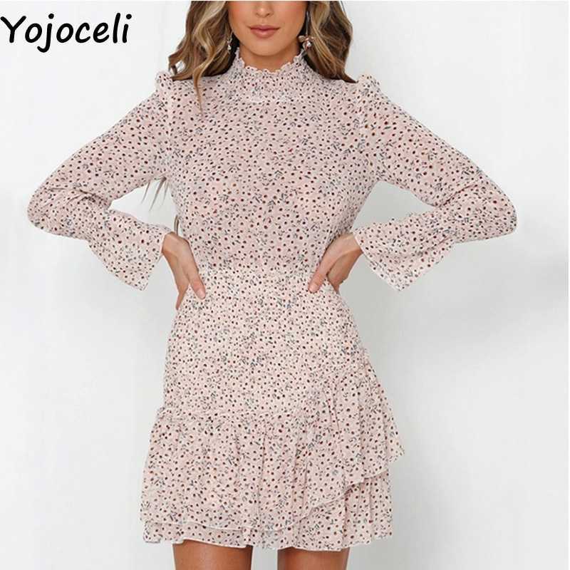 

Yojoceli Sexy print ruffle chiffon dres Autumn elegant casual cool short female vestidos Party beach cute es 210609