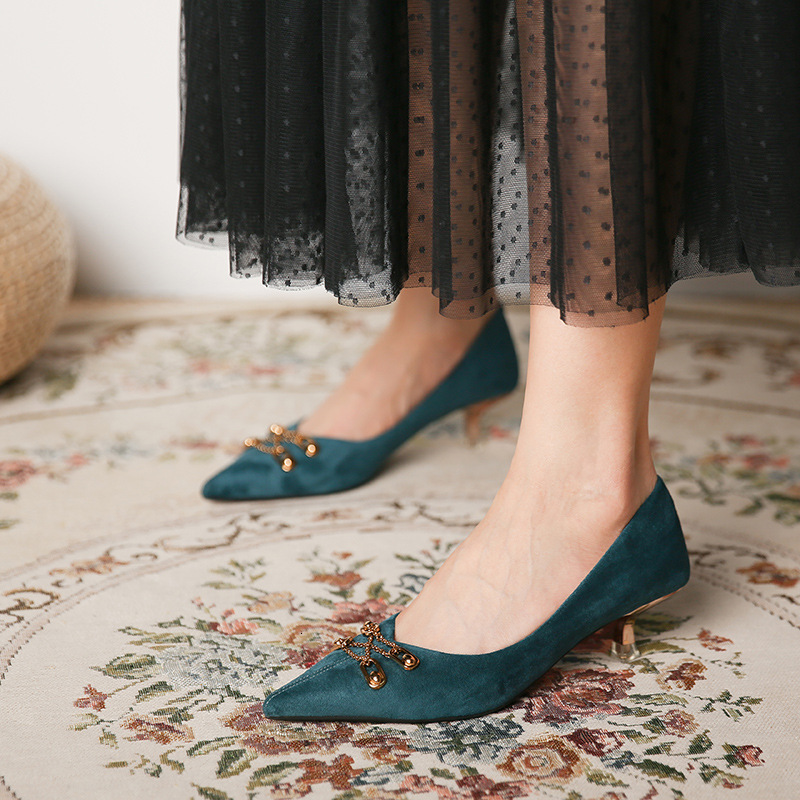 

Sandals 338-17 Korean version elegant temperament suede sexy sweet bow pointed shallow mouth stiletto shoes spring and Autumn TFOK, 1# shoe box