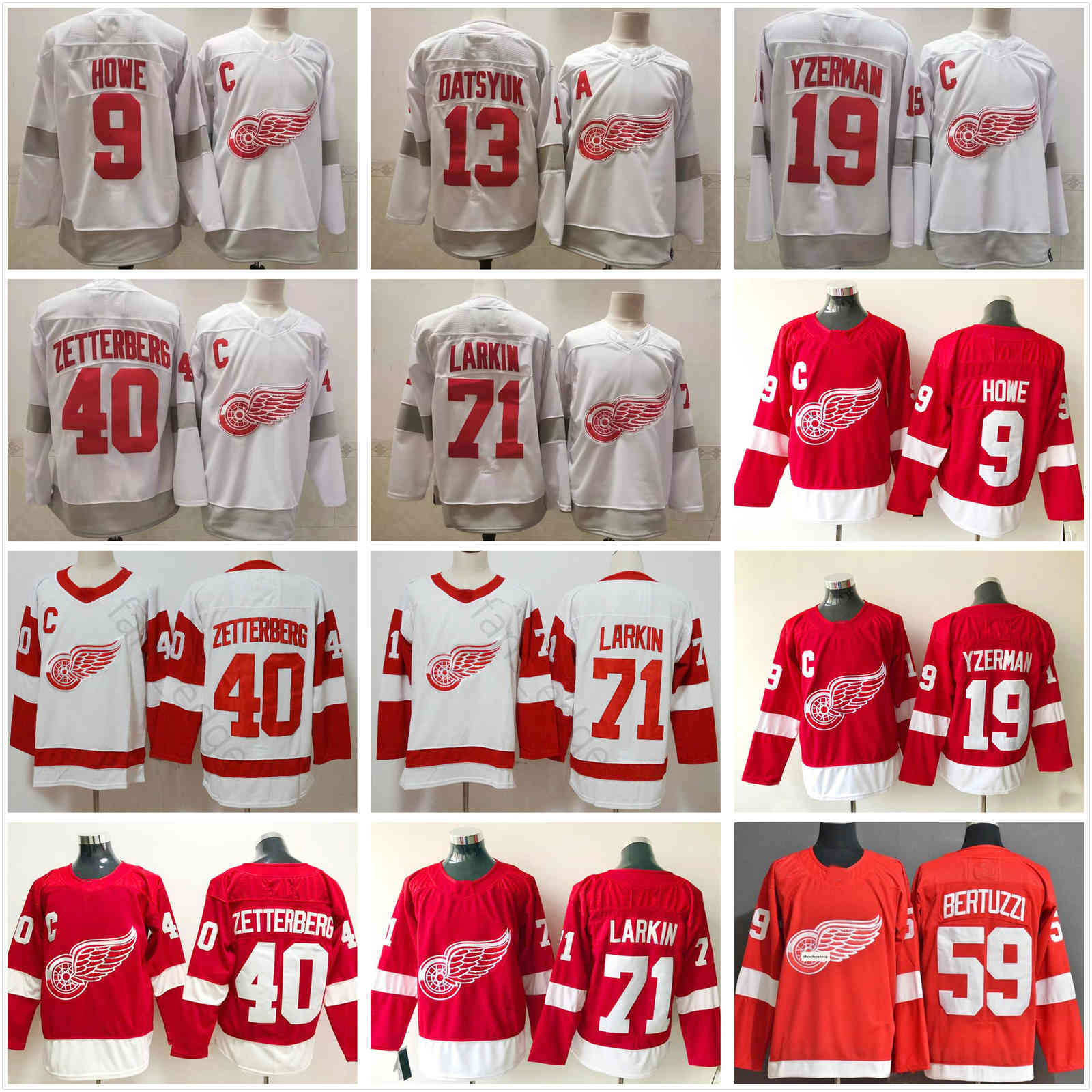 

2021 Reverse Retro Detroit Red Wings Gordie Howe Dylan Larkin Tyler Bertuzzi Pavel Datsyuk Steve Yzerman Henrik Zetterberg Hockey Jerseys, White
