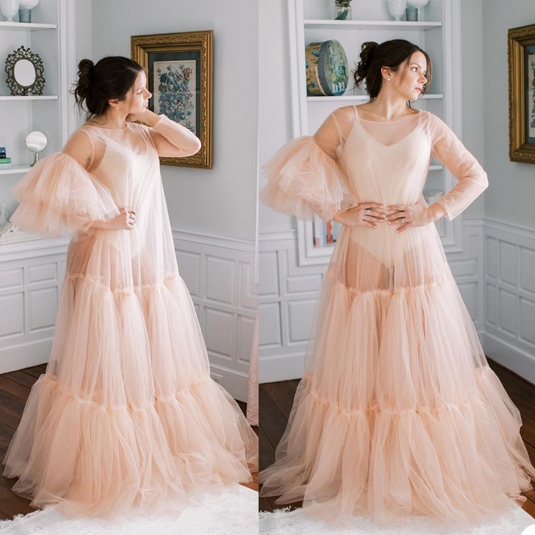 

Summer Women Sleepwear Tiered Ruffles Long Sleeve Nightdress For Pregnant Wedding Party Evening Photography Dress Wear
