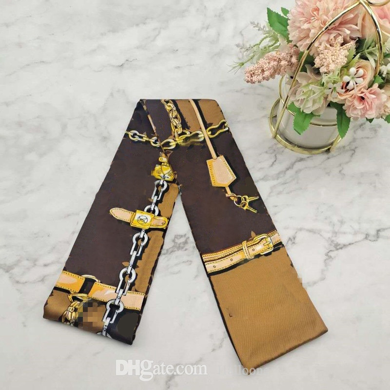

Hots classic Brand Silk HANDBAG Bag Designer scarf Headbands Luxury women Design letter flower scraves Top grade silks bags scarfs hair Bands 8x116cm, Blue;gray