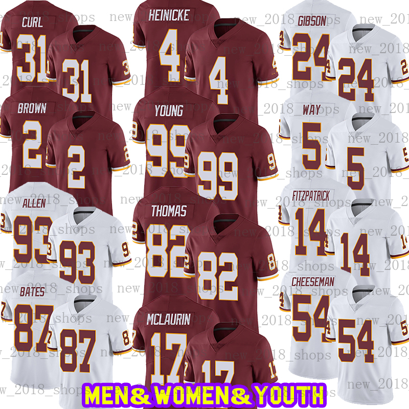 

4 Taylor Heinicke 99 Chase Young Football Jersey 17 Terry McLaurin 21 Sean Taylor 24 Antonio Gibson 90 Montez Sweat Logan Thomas Jonathan Allen Tress Way Fitzpatrick, Custom kid jersey