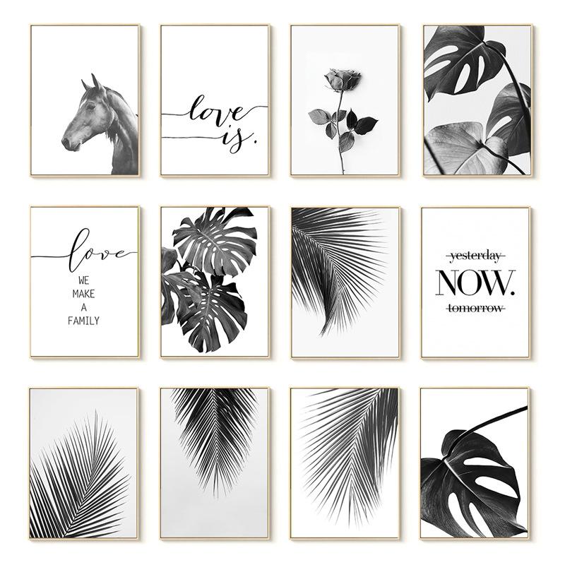 

Paintings Modern Wall Art Canvas Black And White Palm Leaves Plant Horse Painting Bedroom Living Room Home Decor Aesthetic Poster Pictures