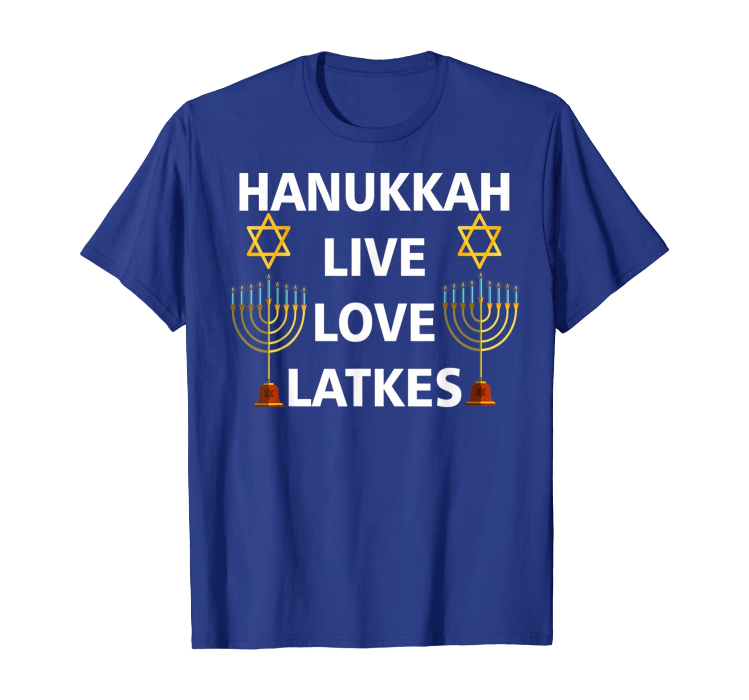 

Funny Live Love Latkes Hanukkah Menorah Candle Ugly Sweater T-Shirt, White;black