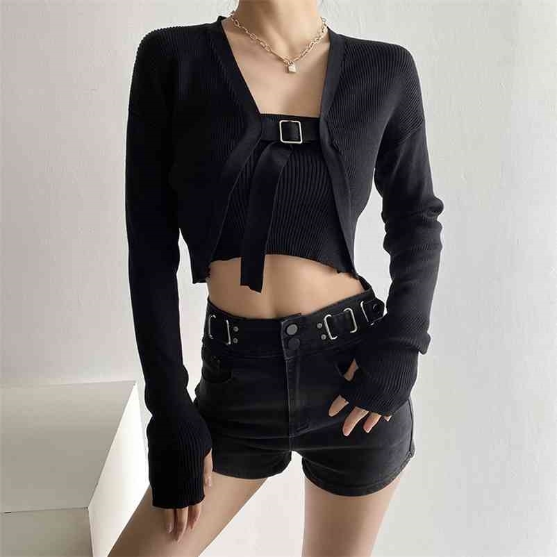 

Spring knit suit V-neck tie knitted cardigan with tight-fitting tube top 210524, White