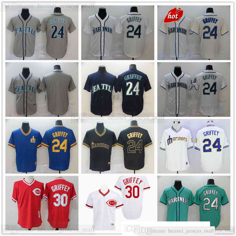 

2021-22 Stitched 24 Ken Griffey Baseball Jerseys White Grey Gray Green Blue Red #30 No Number Name for Top Quality Man Woman, Blue;black