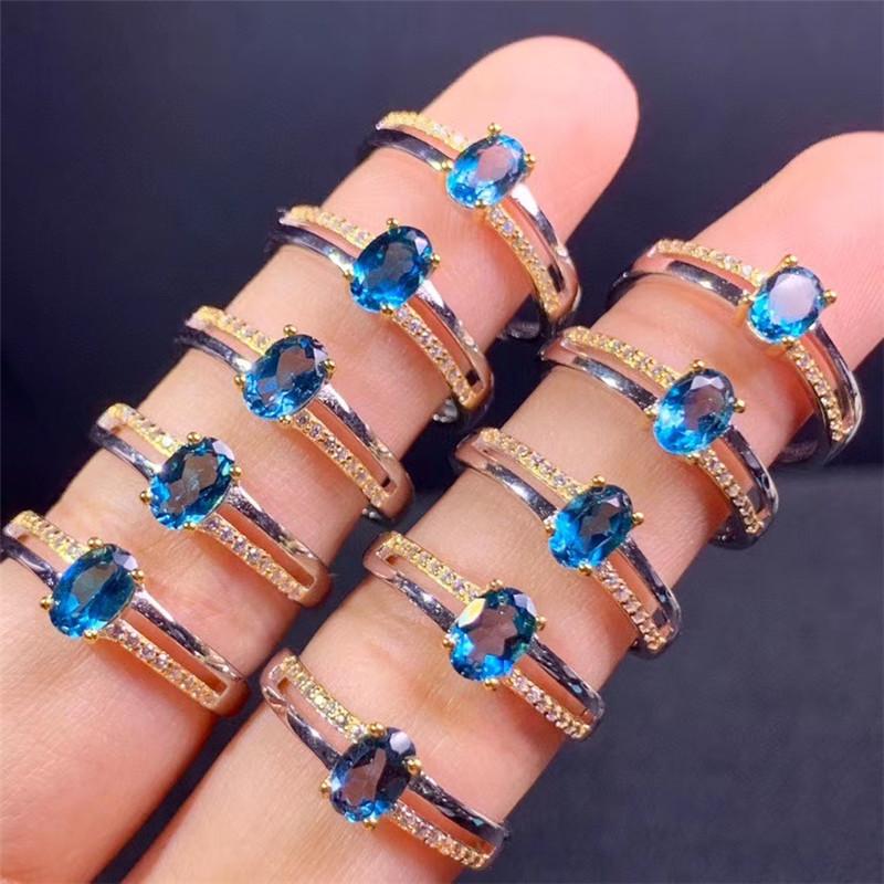 Cluster Rings Natural Topaz Ring, S925 Sterling Silver London Blue Lady Gem Simple Style Ring-image-711200169