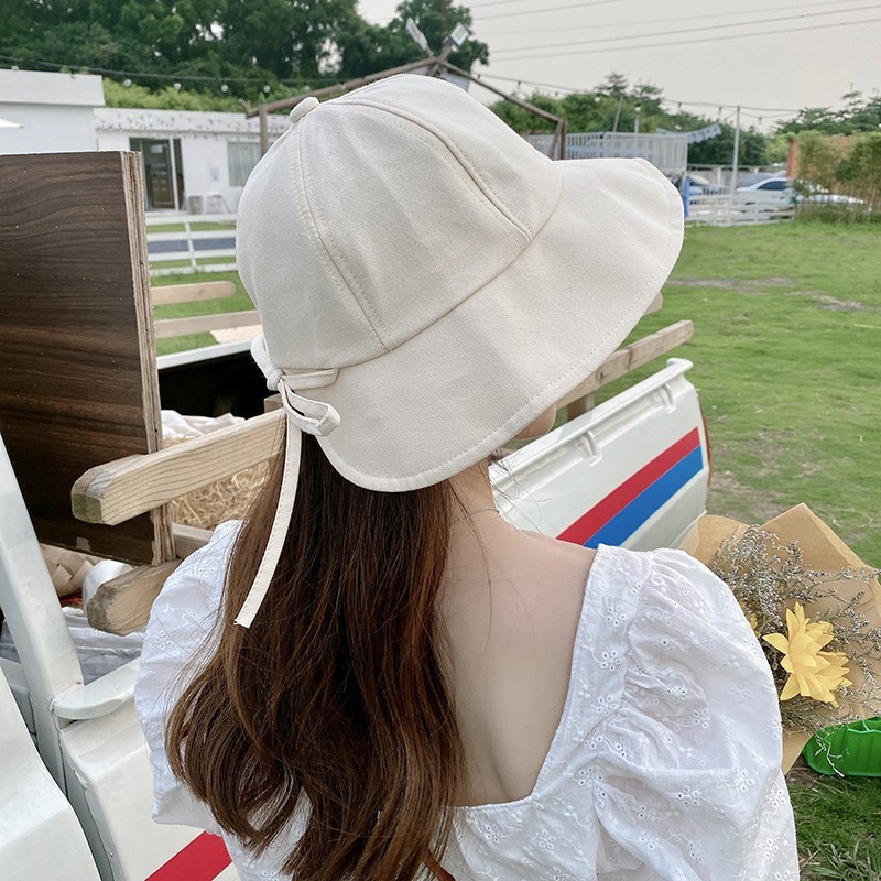 

Ins fisherman's female spring and summer Korean student's versatile sunscreen Hat Tie bow basin sun hat, Pink